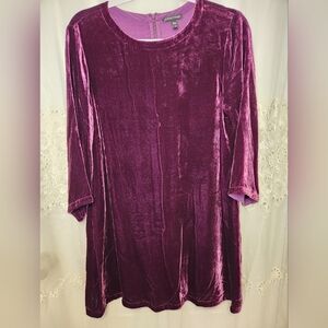 Eileen Fisher Velvet Dress Small Purple Sleeves Party Rayon Silk Holiday Comfy